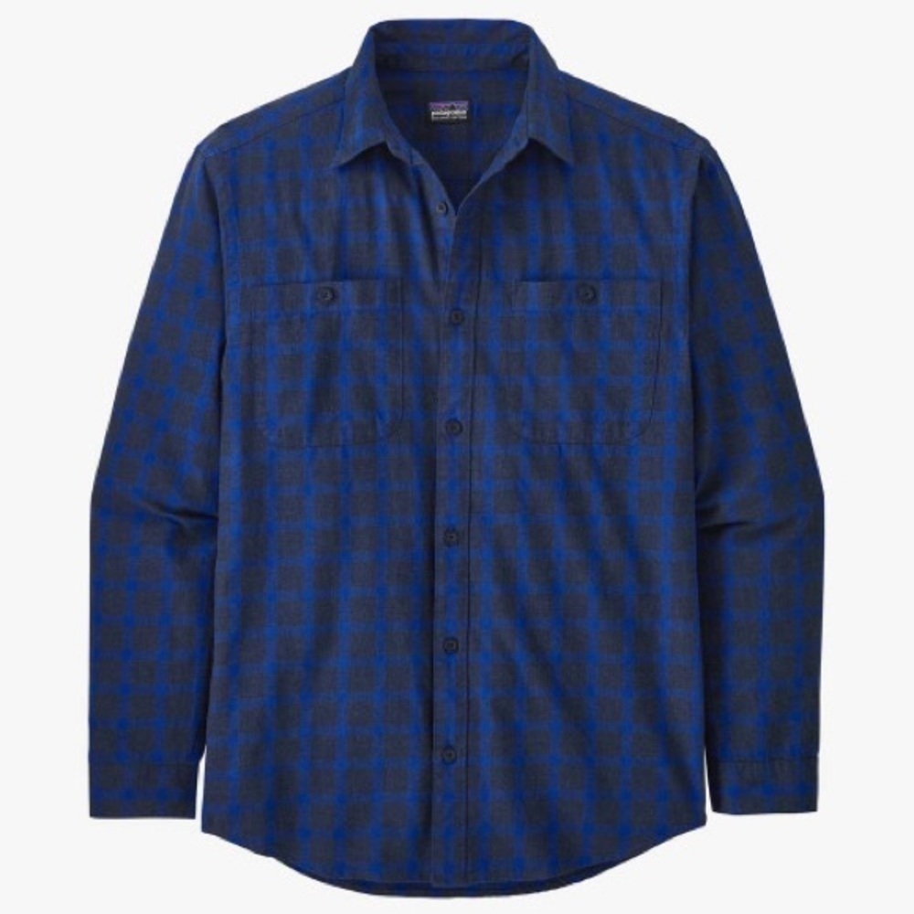 Men’s Sz Large 100% Pima Cotton Blue & Black Checkered Button Down Long Sleeve